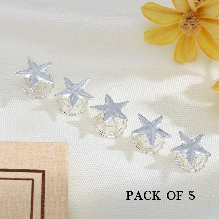 Yean Star Hair Clips Gold Hair Pins 5 Packs Make Up Headpieces for Women and Girls Silver