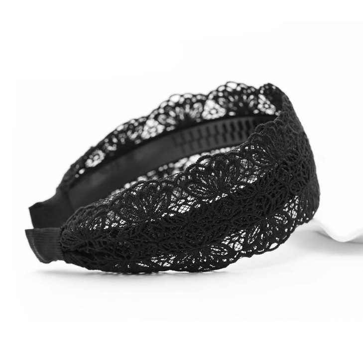 Fashion 2 Inch Wide Lace Headband Hair Band with Teeth for Women and Girls Black