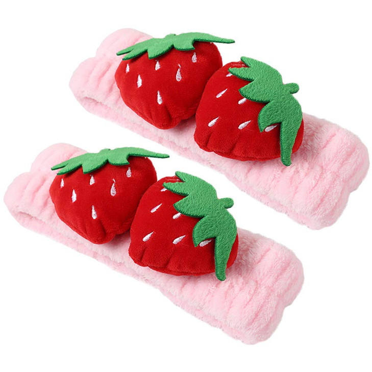 2 Pcs Cute Strawberry Headbands Soft Washing Face Makeup Hair Bands Elastic Spa Shower Yoga Sports Headwraps Hair Access