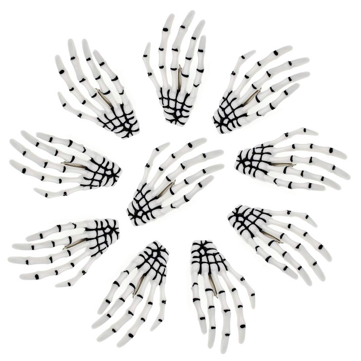 10Pcs Skeleton Hands Hair Clips 3 inch Hand Bone Shape Hair Clips Halloween Party Hair Accessories White