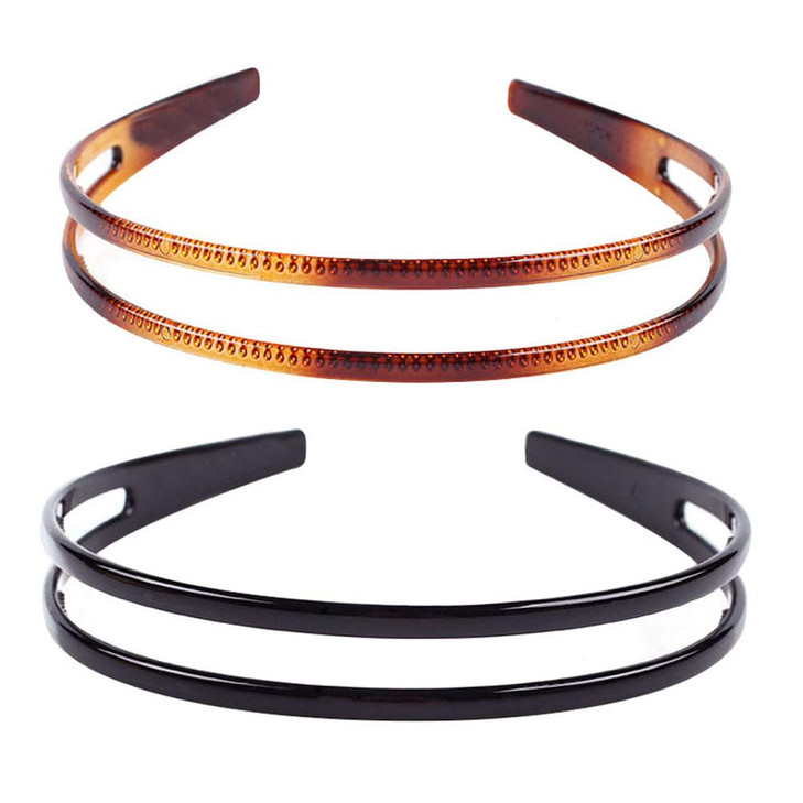 mollensiuer 2Pcs Simple and Fashion Doublelayer Plastic Headbands Fine Tooth Hairband Hair Hoop Hair Acessories for Wome