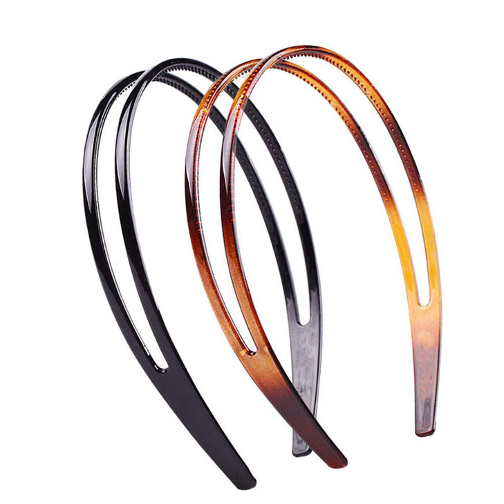 mollensiuer 2Pcs Simple and Fashion Doublelayer Plastic Headbands Fine Tooth Hairband Hair Hoop Hair Acessories for Wome