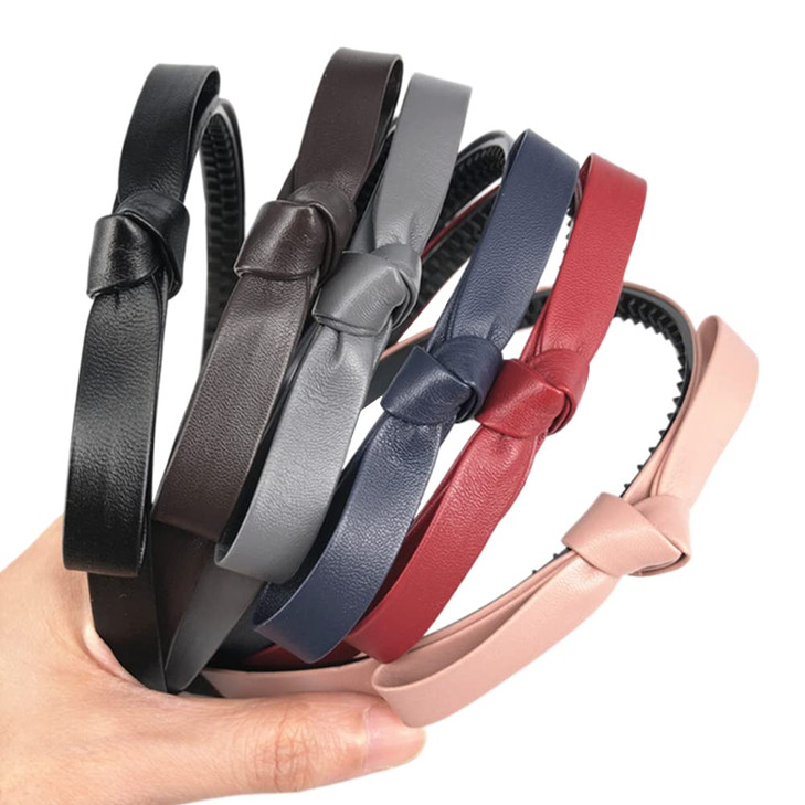 Ruihfas 6Pcs Leather Bow Hair Hoop Band Fashion Bowknot Teeth Comb Headbands Hairband Hair Accessories for Women Girls N