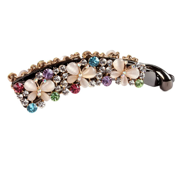 Ruihfas Crystal Rhinestone Hair Banana Clip Claw Barrette Hairpin for Women Hair Jewelry Accessories White