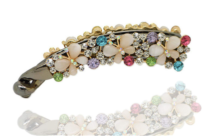 Ruihfas Crystal Rhinestone Hair Banana Clip Claw Barrette Hairpin for Women Hair Jewelry Accessories White