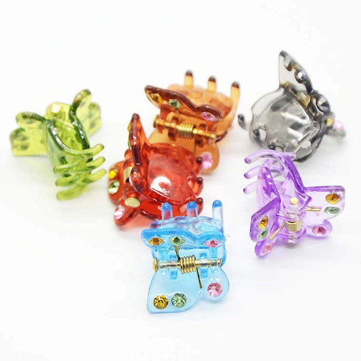 24Pcs Mini Hair Clips Butterfly Plastic Rhinestone Hairs Claws Clips Barrette Hairpins Clamps Bangs Clips for Little Gir