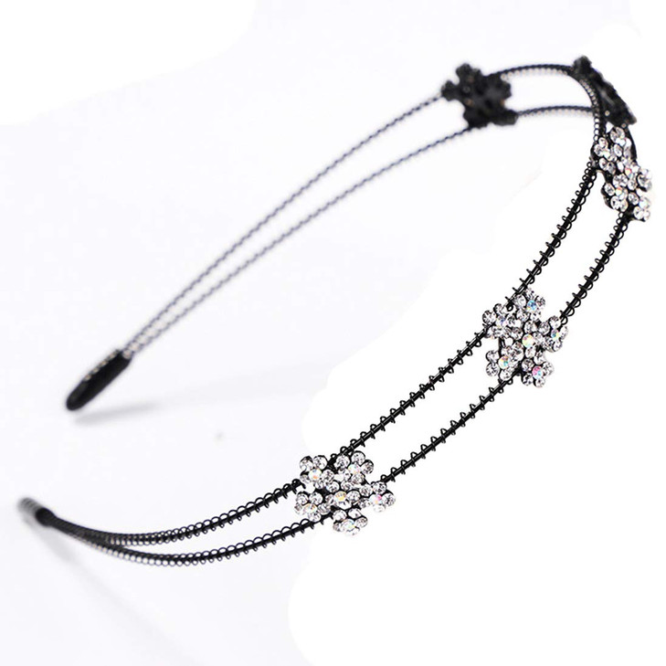 1Pc Fashion Bridal Rhinestone Crystal Headband Flower Double Layer Metal Hairband Headdress Hair Accessories for Women G