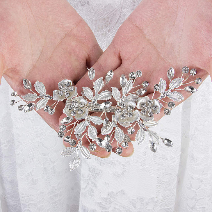 CROWN GUIDE Crystal Rhinestone Bridal Hair Comb Barrette Handmade Flower Clip Pin Wedding Hair Accessories Pieces for Wo