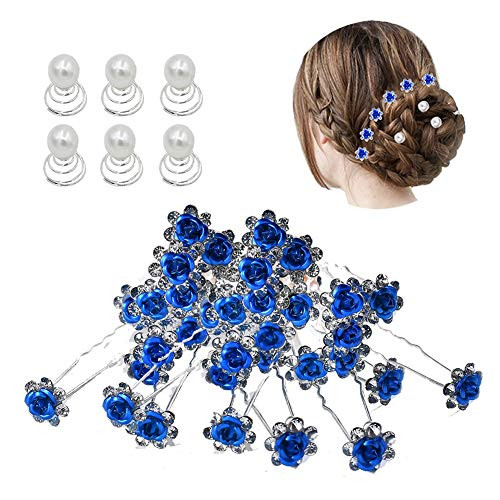 inSowni 40pcs Bridal Wedding Rhinestone Rose Flower Ushaped Hair Pins 6pcs Twist Pearl Hairpins Headpiece Set in Gift Bo