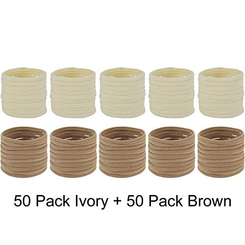 100 Pack Bulk Super Soft Stretchy Elastic Nude Skin Color Nylon Headbands Bow Khaki Brown Ivory Skinny Slim Turban Headw