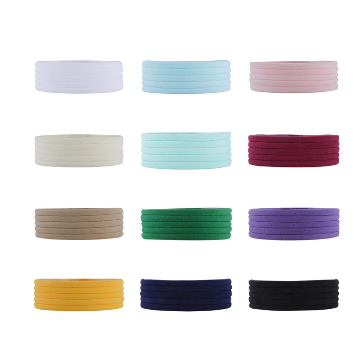 Lawie 60 Pack Bulk Super Soft Stretchy Elastic Nylon Headbands Bow Nude Hairband Slim Turban Headwrap Hair Ties Ponytail