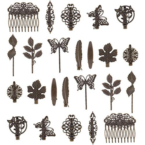 Lawie 24 Pack Vintage Retro Boho Decorative Metal Hair Clips Barrettes Butterfly Flower Leaf Feather Duckbill Alligator