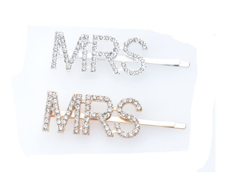 Sowaka BRIDE Hair Pin 2 Pcs Gold Silver Metal Vintage Hair Clip with Rhinestone Letter Hair Accessories for Bride Women