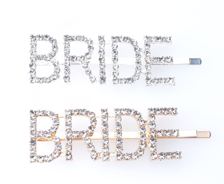 Sowaka BRIDE Hair Pin 2 Pcs Gold Silver Metal Vintage Hair Clip with Rhinestone Letter Hair Accessories for Bride Women