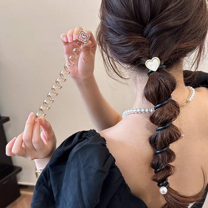 mdgfge Braided Telephone Wire Hair Bands New Phone Cord Straight Spiral Hair Ties No Crease Elastic Coils Multi Color Ha