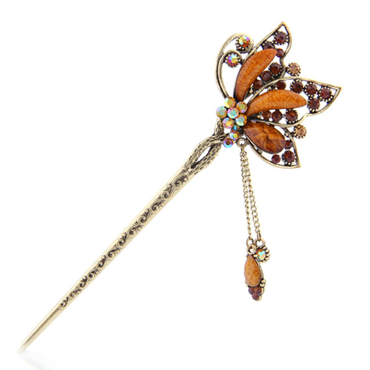 YOY Fashion Long Hair Decor Chinese Traditional Style Women Girls Hair Stick Hairpin Hair Making Accessory with Butterfl