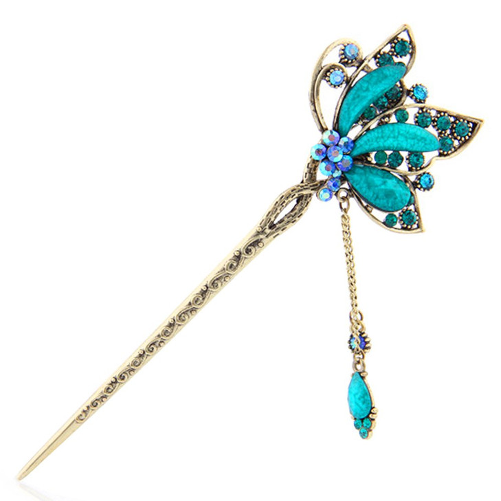 YOY Fashion Long Hair Decor Chinese Traditional Style Women Girls Hair Stick Hairpin Hair Making Accessory with Butterfl