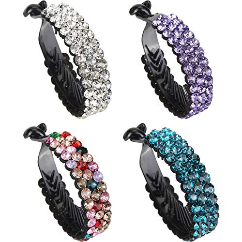 Lawie 4 Pack Very Big Rhinestone Gem Jeweled Glitter Sparkly Plastic Banana Round Hair Clips Jaw Claws Barrettes Grips C