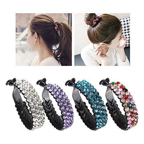 Lawie 4 Pack Very Big Rhinestone Gem Jeweled Glitter Sparkly Plastic Banana Round Hair Clips Jaw Claws Barrettes Grips C