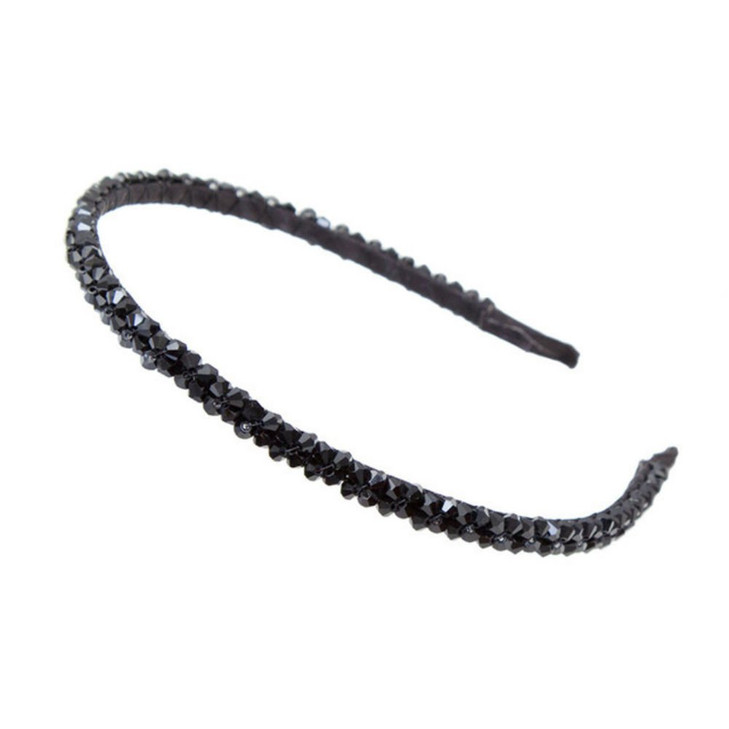 AKOAK Fashion Super Shiny Women Two Rows Black Crystal Beads Headband Girls Headwear Rhinestone Beaded Hair Band Hair Ac