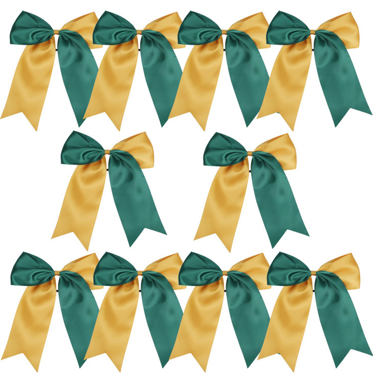 8 Inch 2 Colors Jumbo Cheerleader Bows Ponytail Holder Cheerleading Bows Hair Bow Forest greenGold