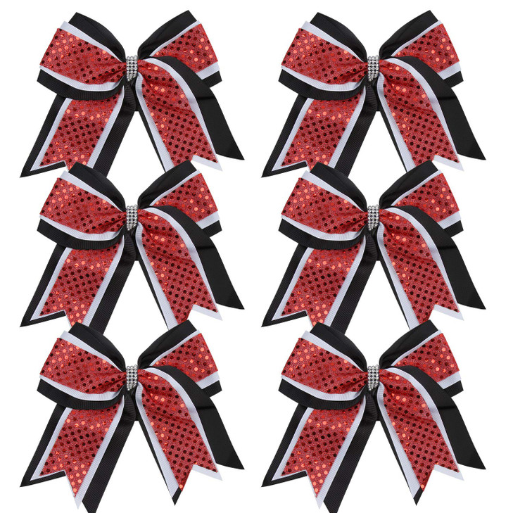 Cheerleader Bows 8 Inch 3 Layers 6 Pcs Ponytail Holder Jumbo Cheerleading Bows Hair Elastic Hair Tie for High School Col