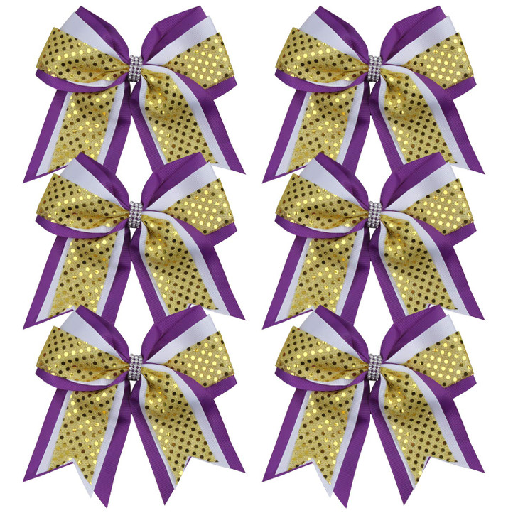 Cheerleader Bows 8 Inch 3 Layers 6 Pcs Ponytail Holder Jumbo Cheerleading Bows Hair Elastic Hair Tie for High School Col