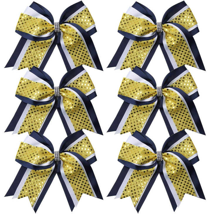 Cheerleader Bows 8 Inch 3 Layers 6 Pcs Ponytail Holder Jumbo Cheerleading Bows Hair Elastic Hair Tie for High School Col