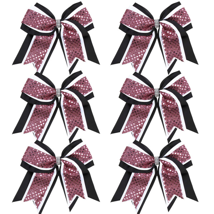 Cheerleader Bows 8 Inch 3 Layers 6 Pcs Ponytail Holder Jumbo Cheerleading Bows Hair Elastic Hair Tie for High School Col
