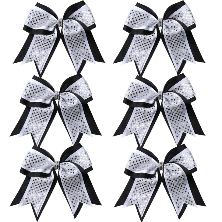 Cheerleader Bows 8 Inch 3 Layers 6 Pcs Ponytail Holder Jumbo Cheerleading Bows Hair Elastic Hair Tie for High School Col