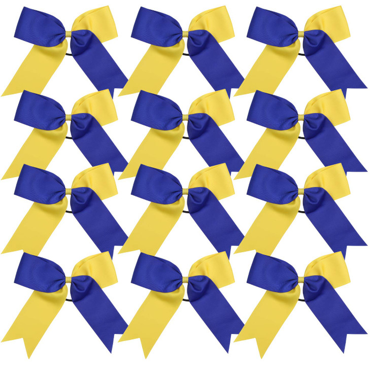 Cheerleading Bow Jumbo Cheer Bows 12 Pcs 7 Inch Ponytail Holder Cheerleader Bows Hair Tie Royal BlueYellow