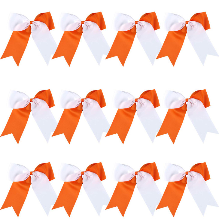 8 Inch 2 Colors Jumbo Cheerleader Bows Ponytail Holder Cheerleading Bows Hair OrangeWhite