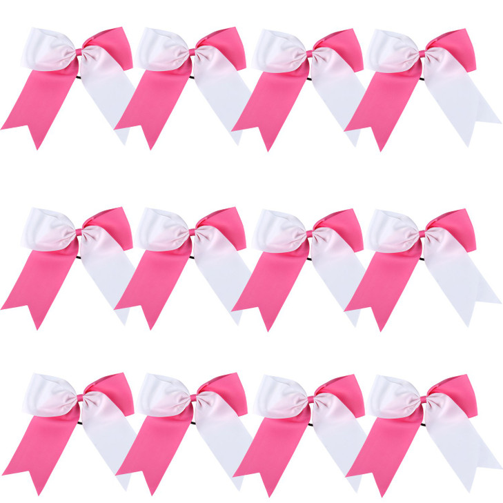 8 Inch 2 Colors Jumbo Cheerleader Bows Ponytail Holder Cheerleading Bows Hair Hot pinkWhite