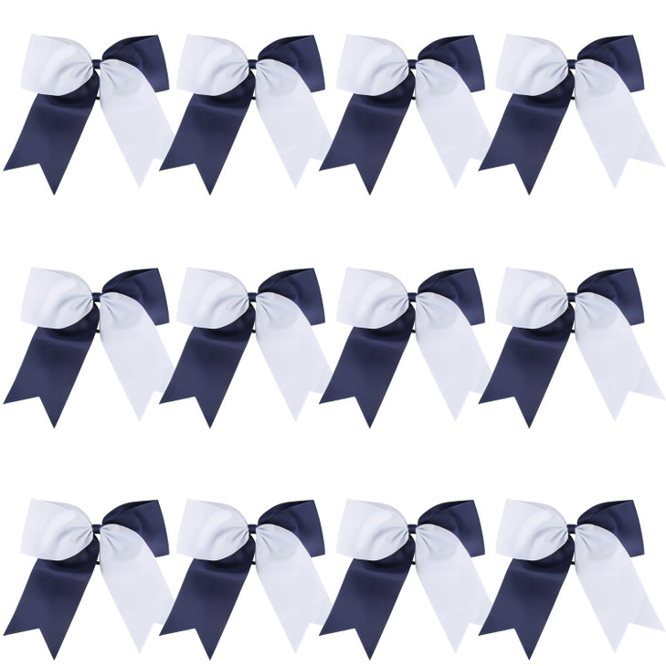 8 Inch 2 Colors Jumbo Cheerleader Bows Ponytail Holder Cheerleading Bows Hair Navy blueWhite
