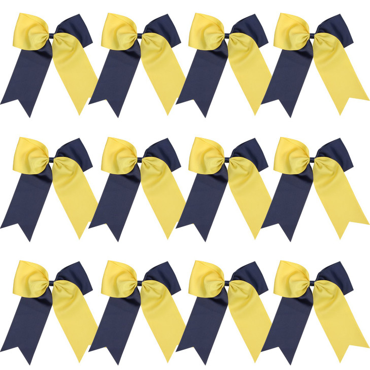 8 Inch 2 Colors Jumbo Cheerleader Bows Ponytail Holder Cheerleading Bows Hair 12 Pcs Navy blueYellow