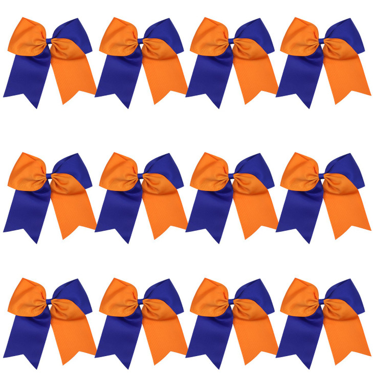 8 Inch 2 Colors Jumbo Cheerleader Bows Ponytail Holder Cheerleading Bows Hair 12 Pcs Royal blueOrange