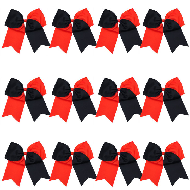 8 Inch 2 Colors Jumbo Cheerleader Bows Ponytail Holder Cheerleading Bows Hair 12 Pcs RedBlack