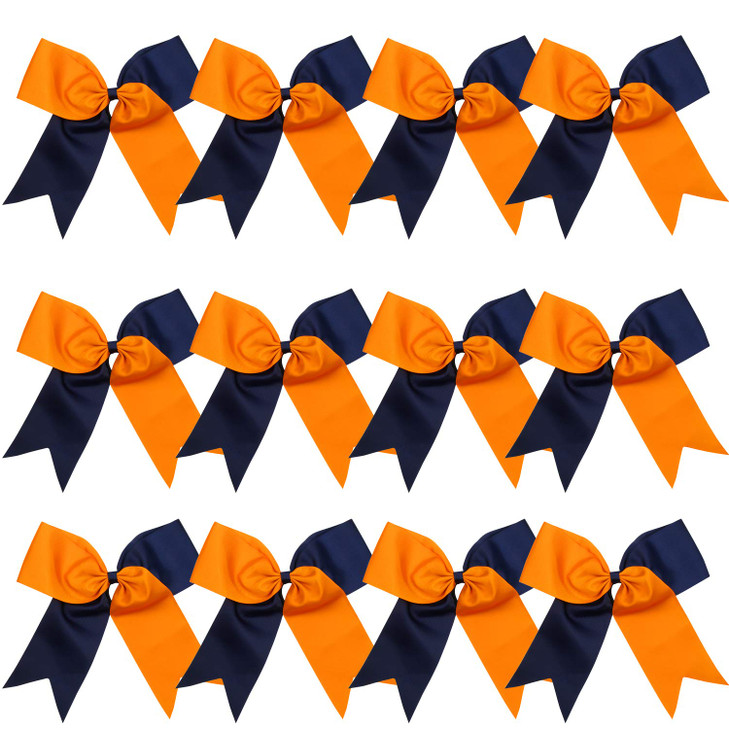 8 Inch 2 Colors Jumbo Cheerleader Bows Ponytail Holder Hair Tie Cheerleading Bows Hair Bow for College OrangeNavy Blue