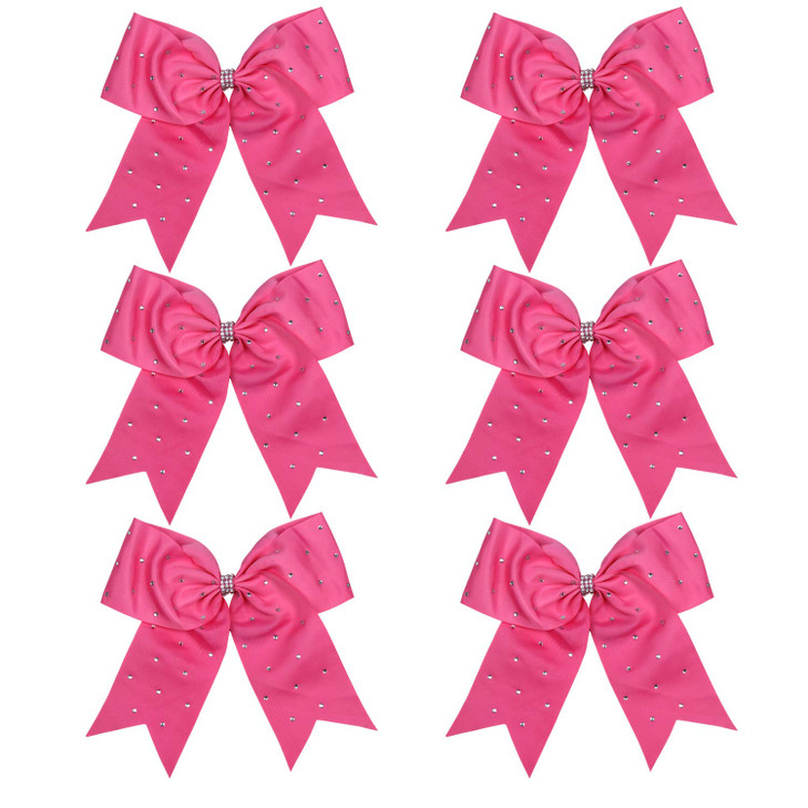 8 Inch Jumbo Cheerleader Bows with Bling Fling Rhinestones Ponytail Holder Cheerleading Bows Hair Tie 6 Pcs College Hot