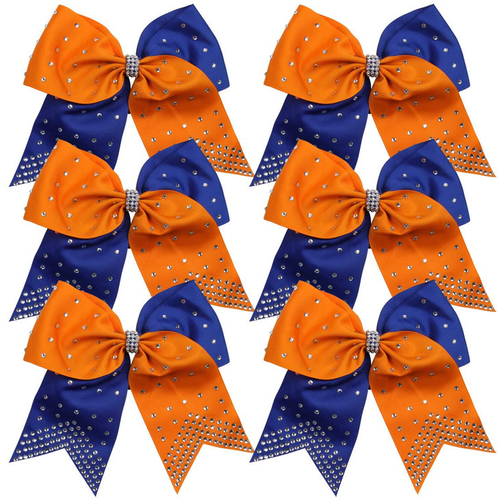 8 Inch 2 Colors Cheerleader Bows Ponytail Holder with Bling Fling Rhinestones Hair Tie Cheerleading Bows 6 Pcs OrangeRoy