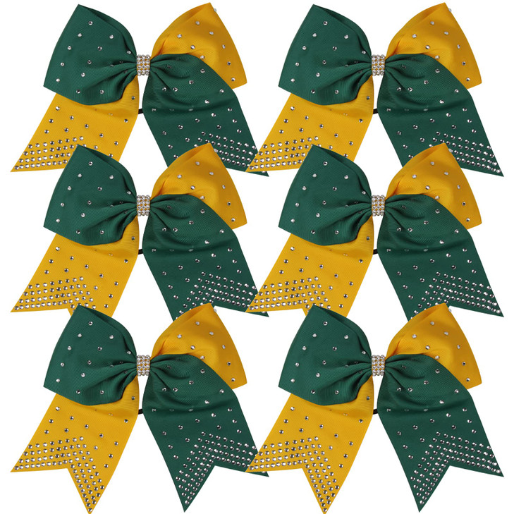 8 Inch 2 Colors Cheerleader Bows Ponytail Holder with Bling Fling Rhinestones Hair Tie Cheerleading Bows 6 Pcs Forest Gr