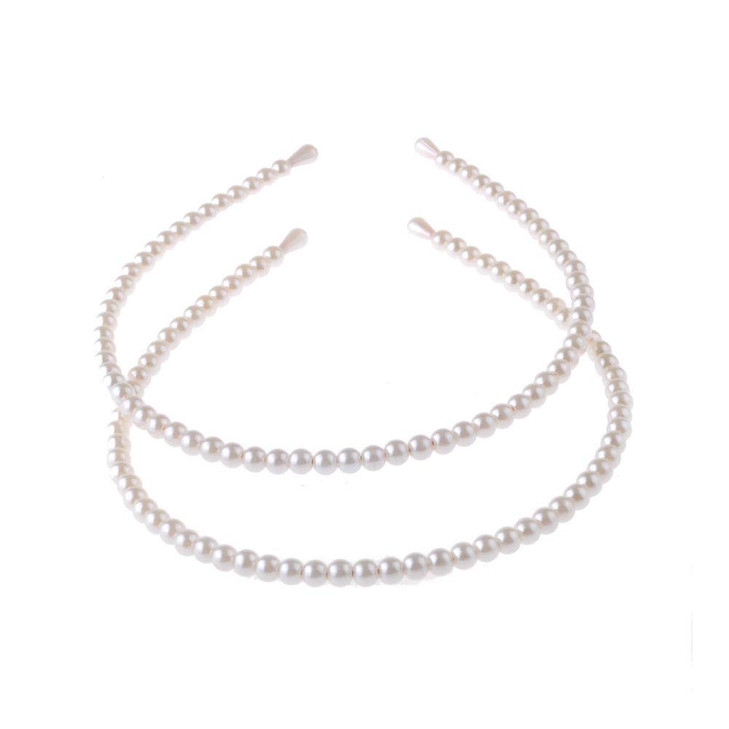 Aysekone 2 Pack Simple Design Imitation Pearl Headband Lady Full Pearl Bead Fashion Stylish Headband Wedding Party Brida
