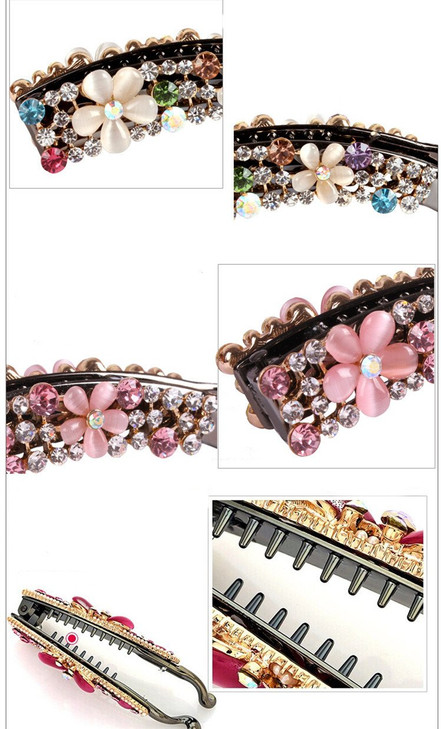Ruihfas Sparkly Crystal Rhinestone Banana Hair Clips Comb for Lady Women Ponytail Holder White