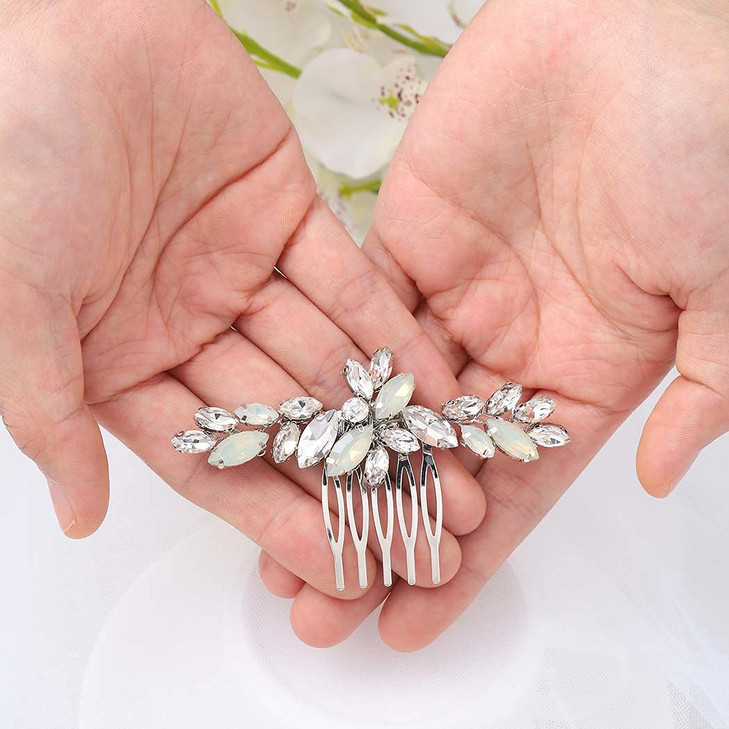 Olbye Wedding Hair Comb Headpieces for Bride Hair Comb Crystal Bridal Hair Accessories Silver