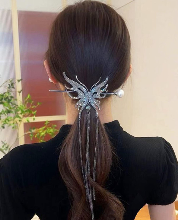 Metal Butterfly Hair Stick Pearl Hair Chopsticks Hair Clip Chignon Pin Hair Decor Hairpin Chinese Hair Accessories for W