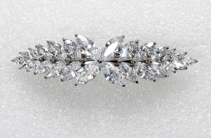 Faship Gorgeous Clear CZ Crystal Floral Hair Barrette Clip