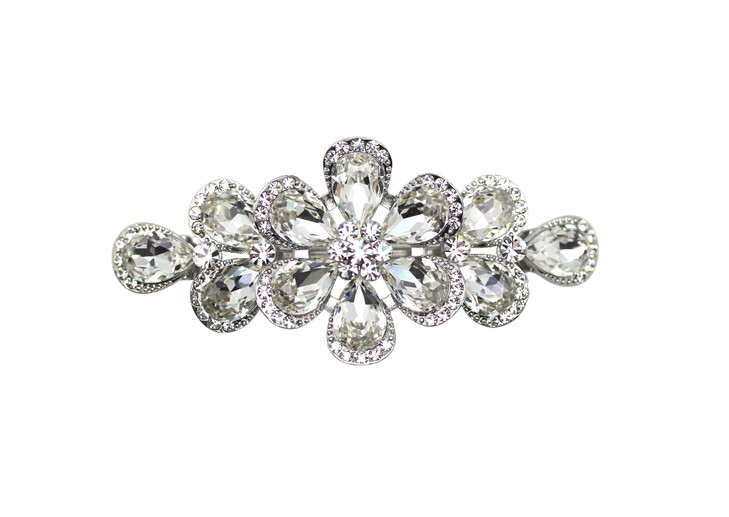 Faship Gorgeous Clear Rhinestone Crystal Floral Hair Barrette Clip