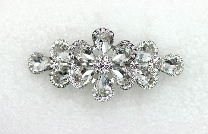 Faship Gorgeous Clear Rhinestone Crystal Floral Hair Barrette Clip
