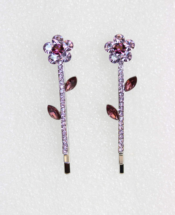 Faship A Pair Of Purple Rhinestone Crystal Floral Hair Clips 2 Pcs Pins
