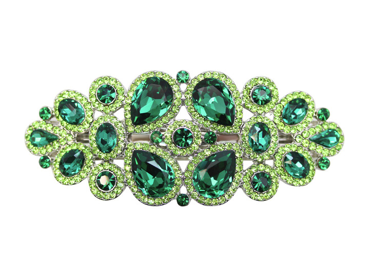 Faship Gorgeous Green Rhinestone Crystal Floral Hair Barrette Clip